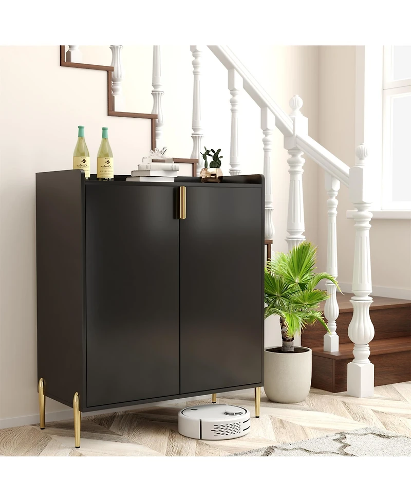 Clihome Modern Wine Bar Cabinet, Adjustable Storage Sideboard Buffet with Rack