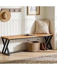 Tribesigns Solid Wood Entryway Shoe Bench, 55" Long End of Bed Bench with Metal Legs