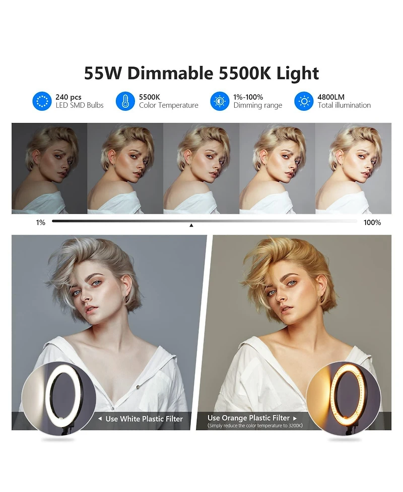 Neewer Ring Light with 55W, 240 LEDs, 5500K for Camera and Smartphones : Electronics