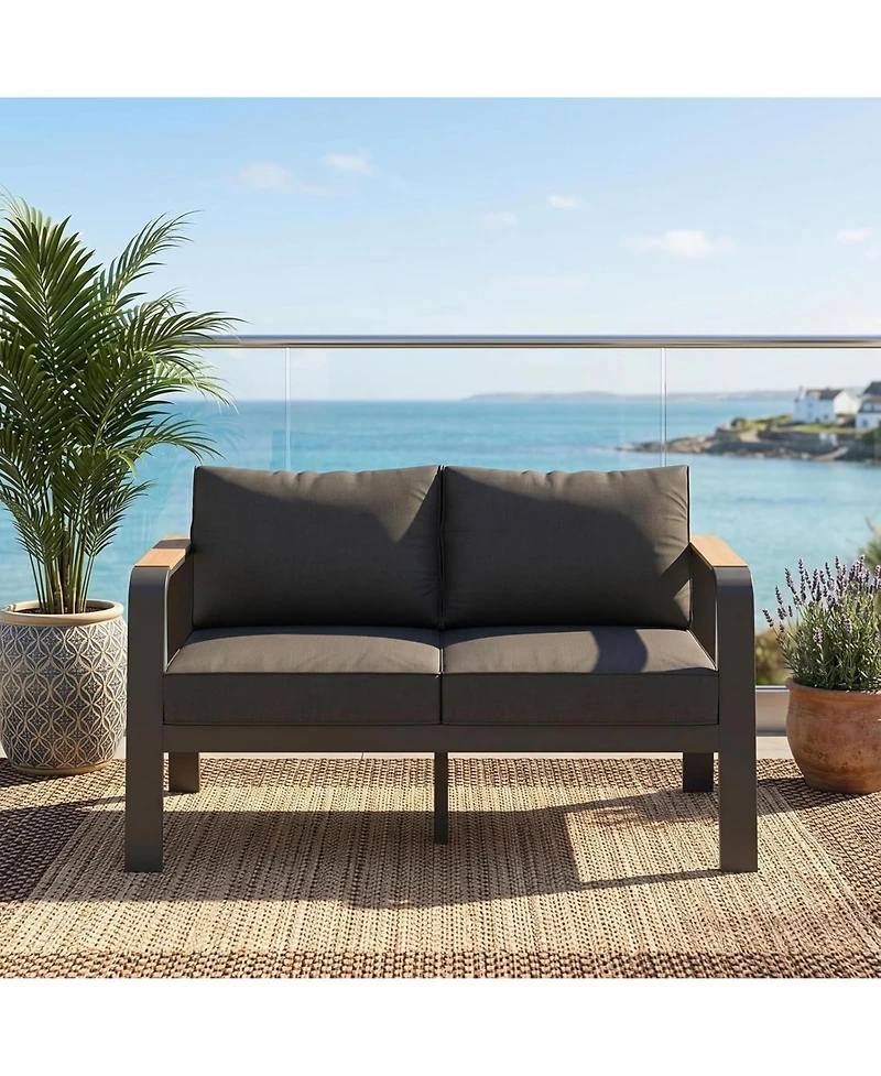 gaomon Outdoor 2-Seat Aluminum Patio Sofa Chair, Outdoor Furniture for Garden, Balcony, Deck, Backyard