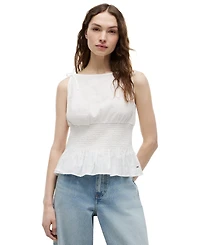 Tommy Hilfiger Women's Smocked Shoulder-Tie Top