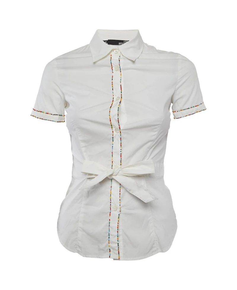 Pre-Owned Love Moschino Women's Beaded Cotton Belted Shirt