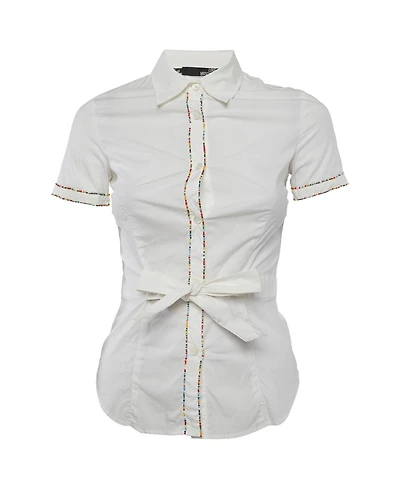 Pre-Owned Love Moschino Women's Beaded Cotton Belted Shirt