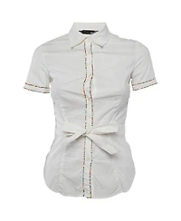 Pre-Owned Love Moschino Women's Beaded Cotton Belted Shirt