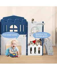 homfan 8-in-1 Toddler Playground with Slide, Indoor Outdoor Kids Playset Climber, Crawl Tunnel, Basketball Hoop and Storage for Ages 1-3