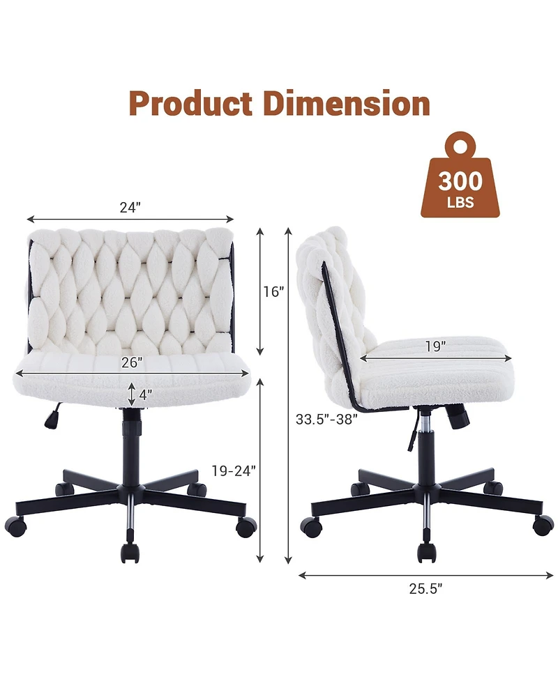 homfan Home Office Desk Chair with Wheels, Wide Seat Criss-Cross Armless Swivel Makeup Vanity Chair, Modern Cross-Legged Task Chair, Beige