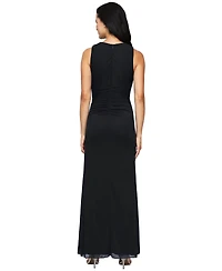 Alex Evenings Women's Sleeveless Twist Waist Cascade Detail Long Dress
