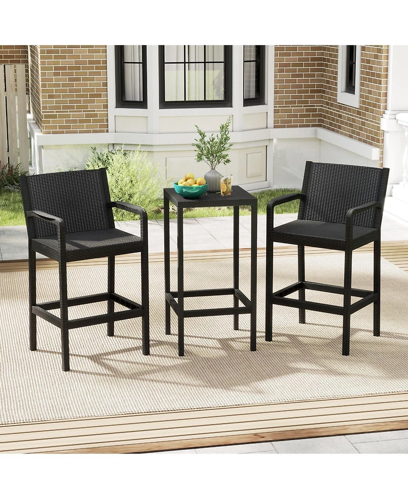 Gymax 3 Piece Patio Bar Set Bistro Table and Chairs with Heavy Duty Metal Frame