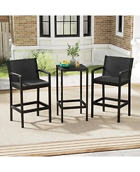 Gymax 3 Piece Patio Bar Set Bistro Table and Chairs with Heavy Duty Metal Frame