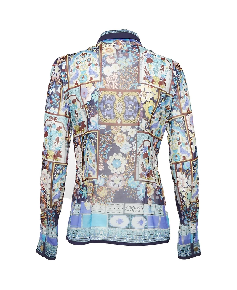 Pre-Owned Versace Women's Printed Silk Patchwork Button-Down Shirt