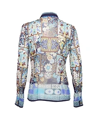 Pre-Owned Versace Women's Printed Silk Patchwork Button-Down Shirt