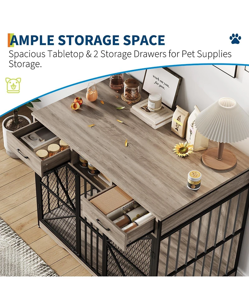 homfan 44 Dog Crate Furniture with Drawers