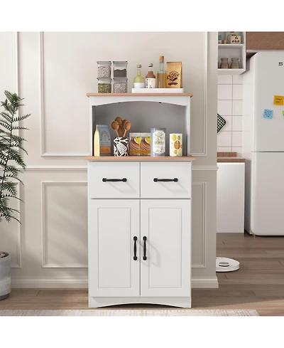 Flynama Kitchen Pantry Cabinet with Microwave Shelf Drawer and Adjustable Storage
