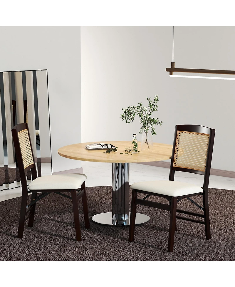 Costway Folding Dining Chairs with Linen Padded Seat and Rattan Backrest for Kitchen