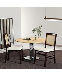 Costway Folding Dining Chairs with Linen Padded Seat and Rattan Backrest for Kitchen