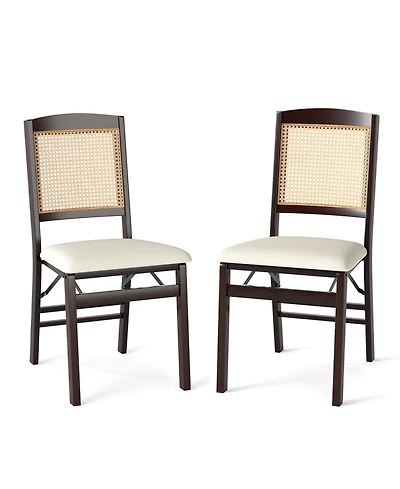 Costway Folding Dining Chairs with Linen Padded Seat and Rattan Backrest for Kitchen