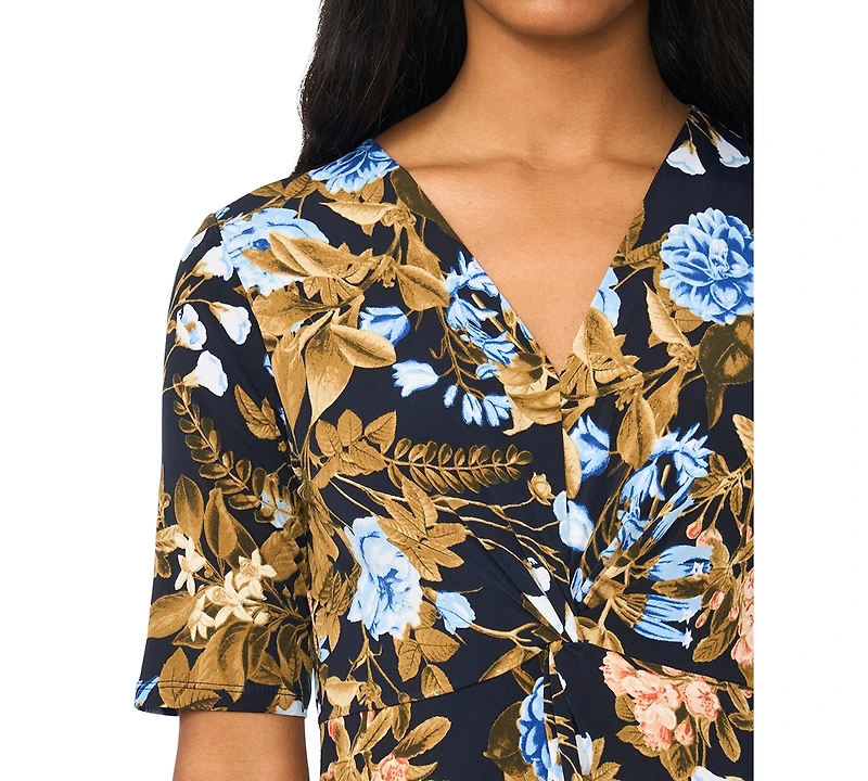 Msk Women's V-Neck Twist-Front Midi Dress