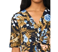 Msk Women's V-Neck Twist-Front Midi Dress