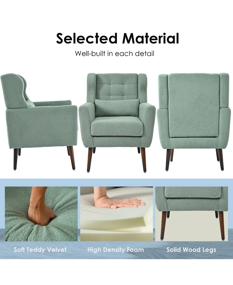 Clihome Modern Accent Chair,Teddy Fabric Living Room Chairs Comfy Reading Chair,Mid Century Chair, Lounge Armchair for Bedroom