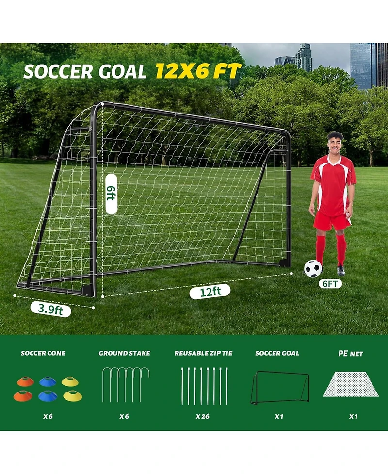 Aboron Heavy-Duty Metal Soccer Goal for Backyard and Training - Professional Steel Frame with Net Cones