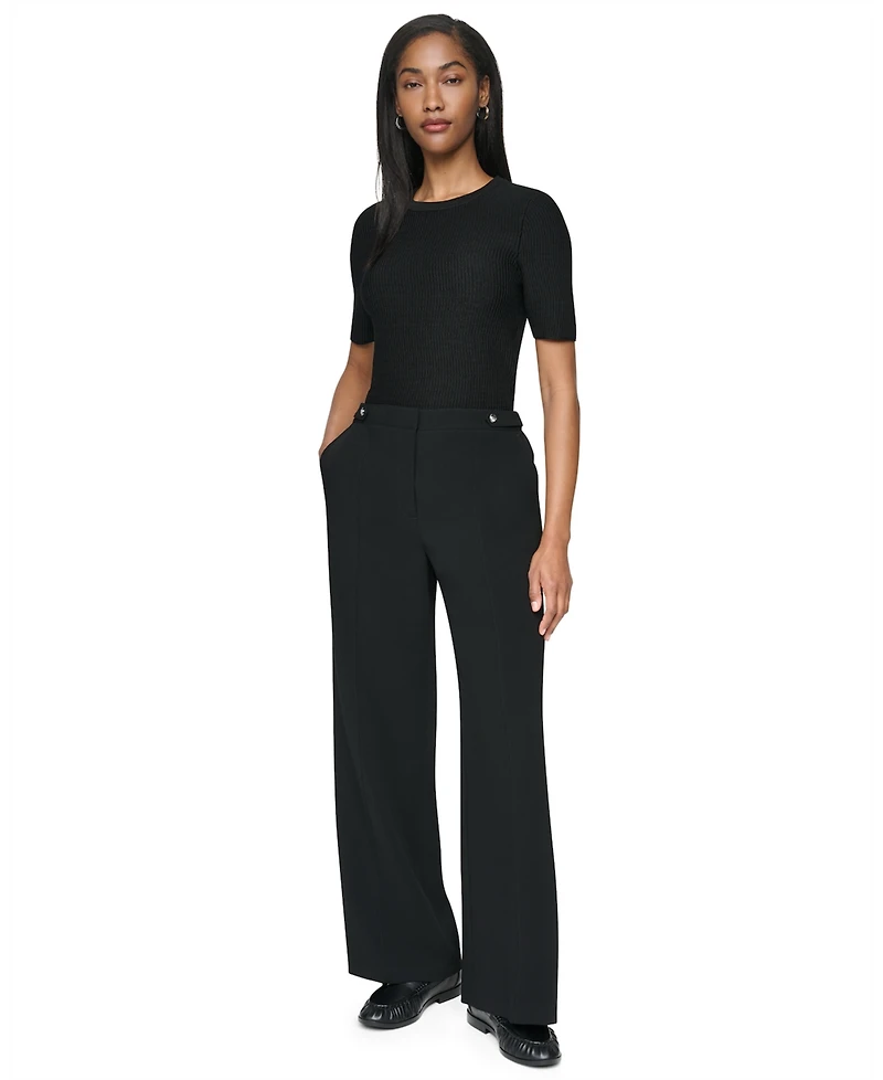 Dkny Petite High-Rise Straight Textured Crepe Pants