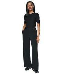 Dkny Petite High-Rise Straight Textured Crepe Pants