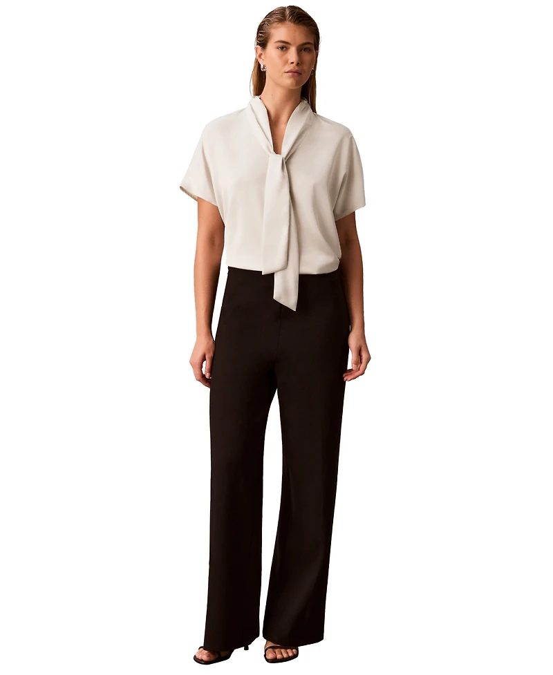 Calvin Klein Women's Matte Satin Tie-Neck Blouse
