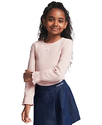 Calvin Klein Girls' 2T-6X Long-Sleeve Top and Denim Skort, 2-Piece Set