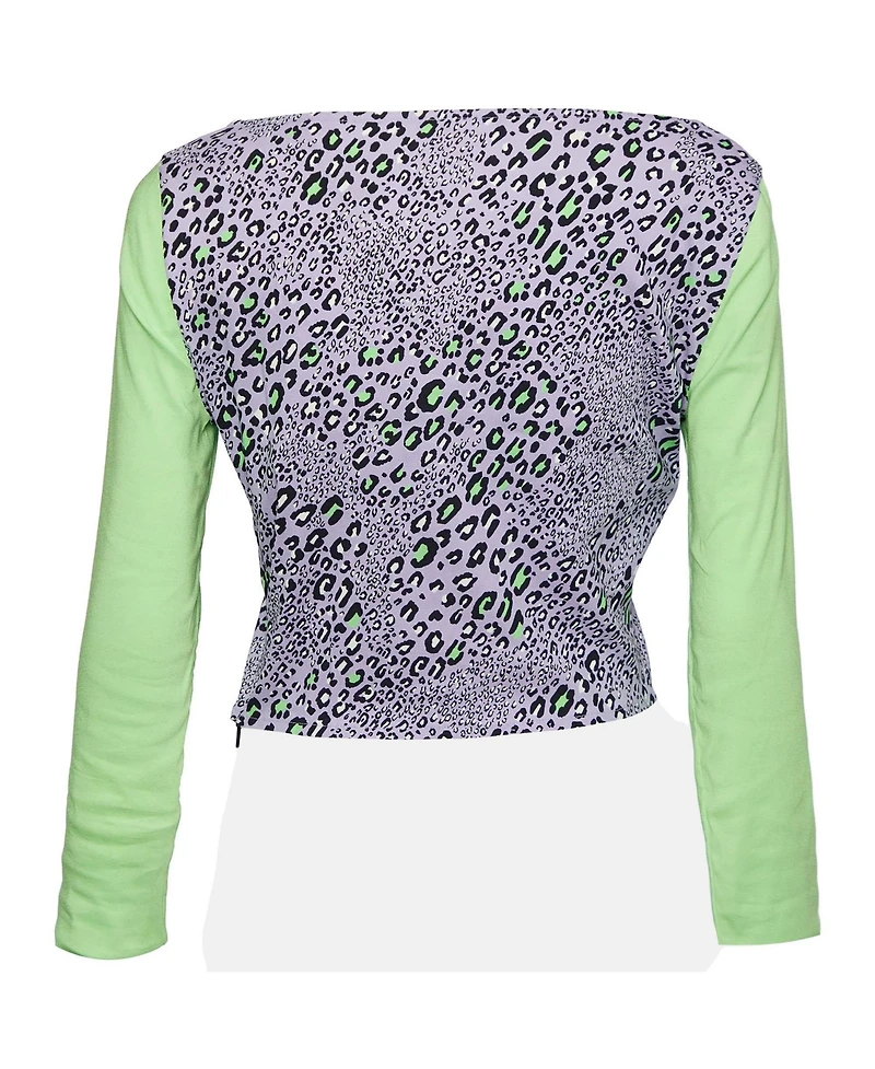 Pre-Owned Versace Women's Leopard Print Colorblock Knit Crop Top