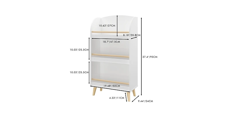 flynama Kids 3-Tier Bookshelf and Toy Storage Organizer with Pine Legs