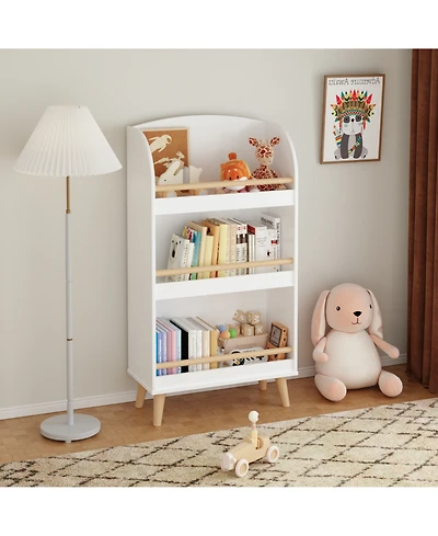 flynama Kids 3-Tier Bookshelf and Toy Storage Organizer with Pine Legs