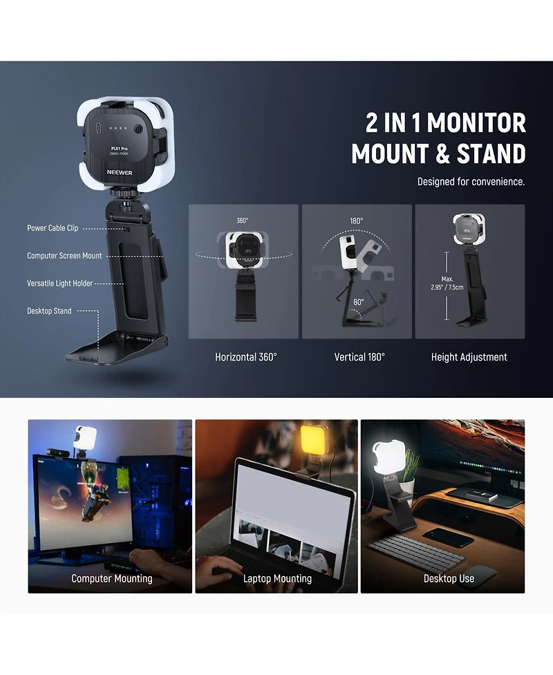 Neewer PL81 Camera Mounting Accessory with 2 in, 2900K-7000K