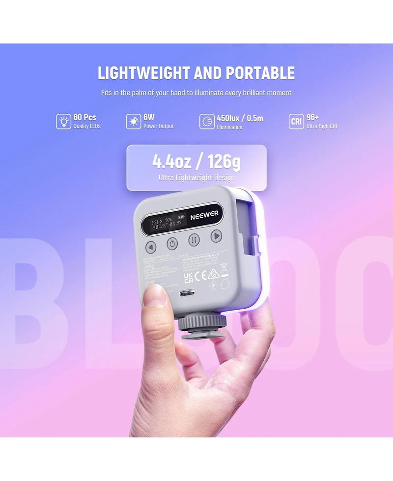 Neewer CRI96 Led Video Light with 2000mAh, 9000K, CRI96