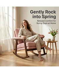 Rainsken Rocking Accent Chair, Upholstered Accent Chair with Solid Rubberwood Frame, Cozy Reading Chair for Small Spaces, for Living Room/Bedroom