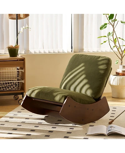 Rainsken Comfortable Glider Rocking Chair, Upholstery corduroy fabric Accent Chairs, Solid Wood Frame, for Living Room Bedroom Sunroom Outdoor
