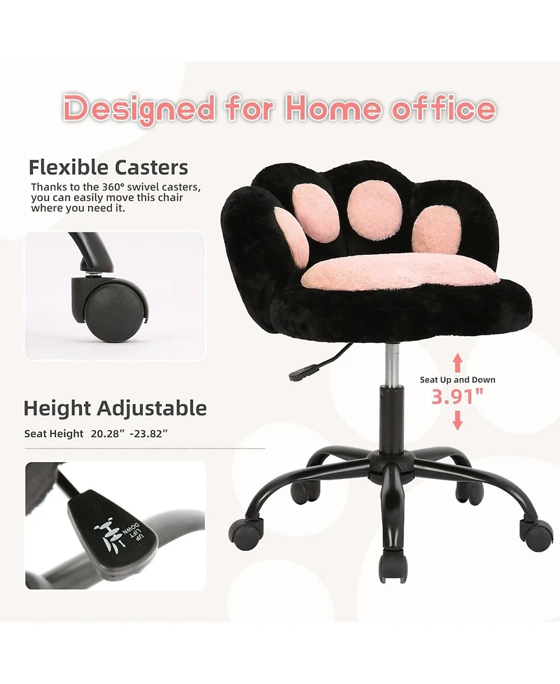 gaomon Armless Vanity Office Chair with Cat Back, 360 Degree Swivel and Wheels