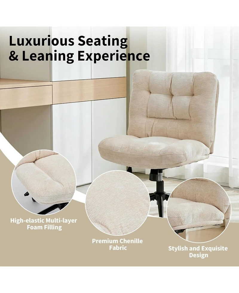 gaomon 2 Piece Home Office Chair with Wheels Armless Vanity Desk Chair, Soft Chenille Fabric, Double Cushion Wide Seat