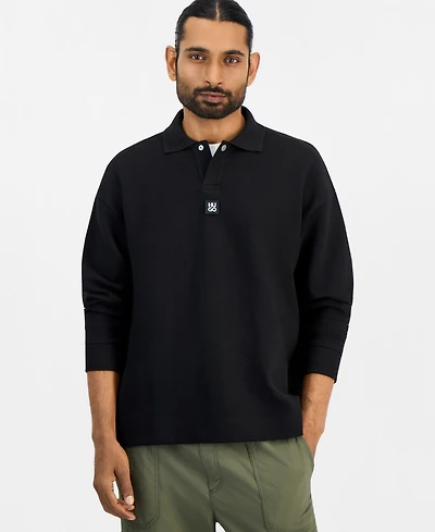 Hugo by Boss Men's Dabins Long-Sleeve Textured Interlock Fabric Polo