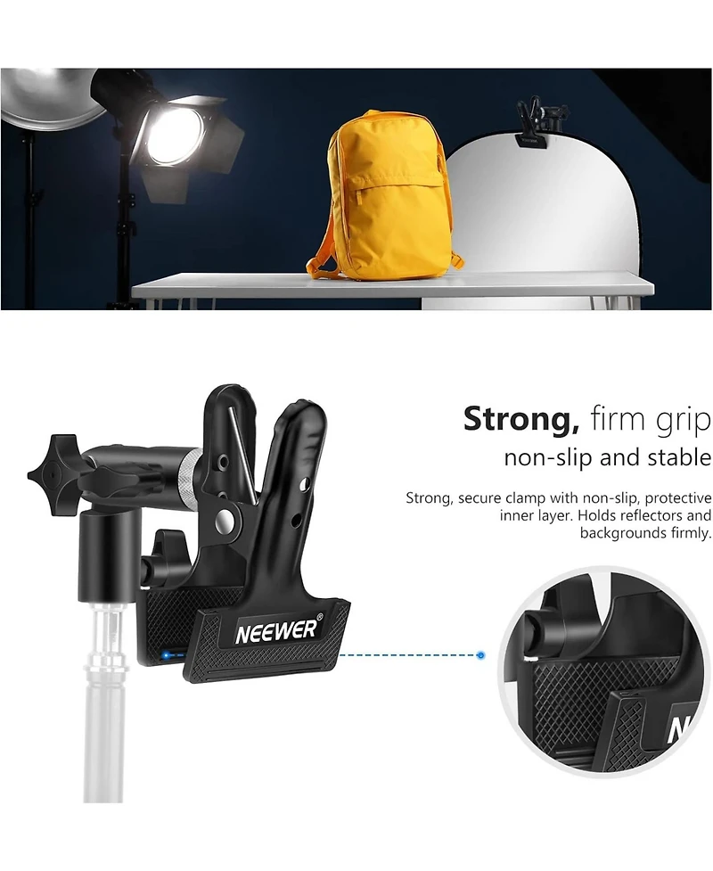 Neewer 3 Pcs Photo Studio Heavy Duty Metal Clamp Holder with 5/8" Light Stand Attachment for Reflector