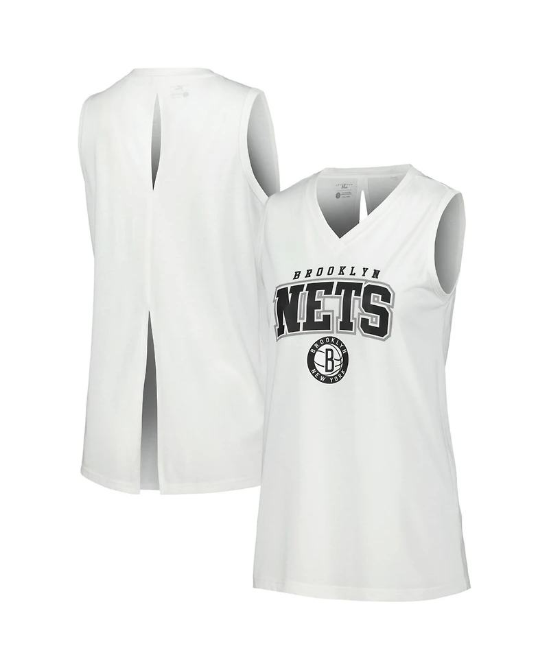 LevelWear Women's White Brooklyn Nets Paisley Peekaboo Tank Top