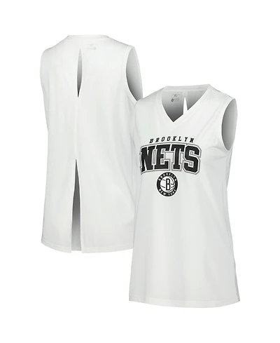 LevelWear Women's White Brooklyn Nets Paisley Peekaboo Tank Top