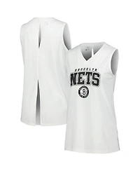 LevelWear Women's White Brooklyn Nets Paisley Peekaboo Tank Top