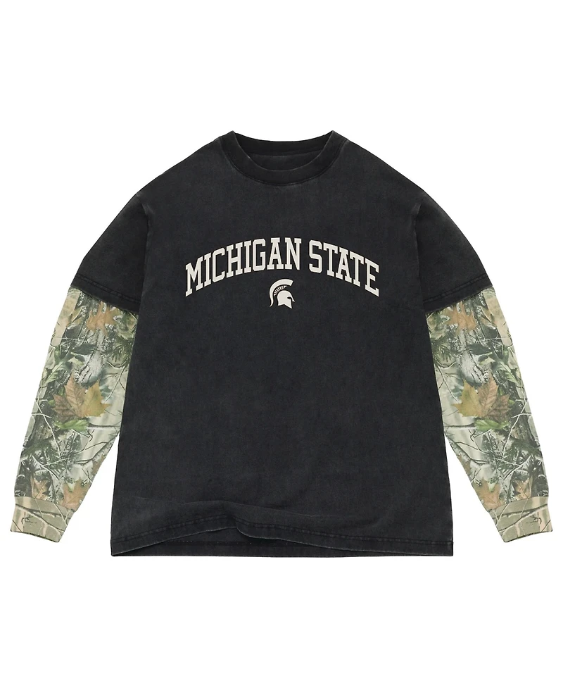 Uscape Apparel Men's Black/Camo Michigan State Spartans Back Bay Twofer Heavyweight Long Sleeve T-Shirt