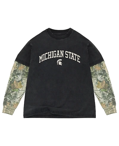 Uscape Apparel Men's Black/Camo Michigan State Spartans Back Bay Twofer Heavyweight Long Sleeve T-Shirt