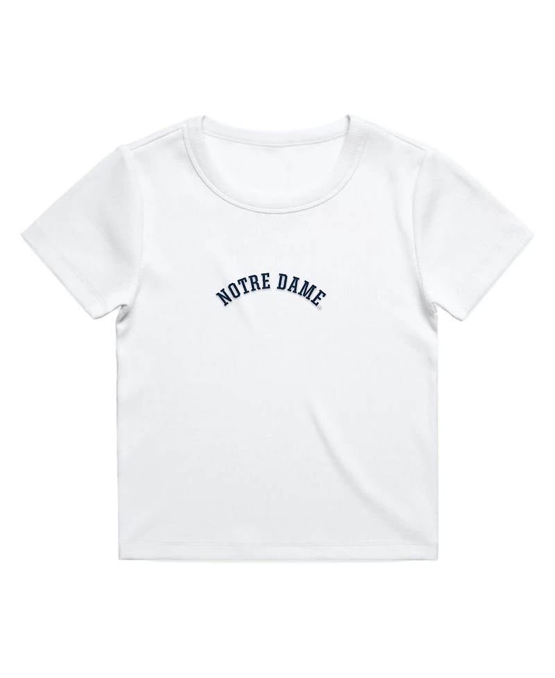 Uscape Apparel Women's White Notre Dame Fighting Irish Upside Down Embroidery Ribbed Cropped T-Shirt