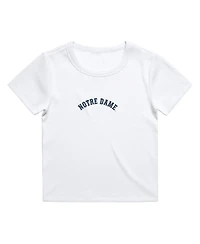 Uscape Apparel Women's White Notre Dame Fighting Irish Upside Down Embroidery Ribbed Cropped T-Shirt