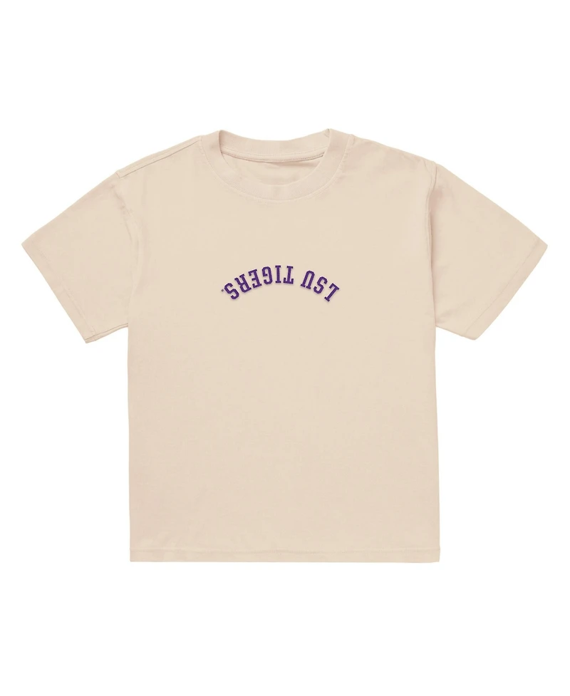 Uscape Apparel Men's Cream Lsu Tigers Upside Down Embroidered Vintage Heavyweight T-Shirt