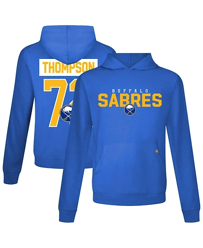 LevelWear Men's Tage Thompson Royal Buffalo Sabres Relay Name & Number Long Sleeve Hooded T-Shirt