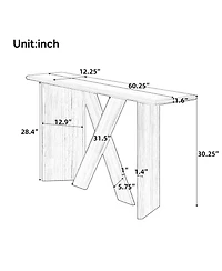 Rainsken 60" Sofa Console Table, with X Frame, Rounded Tabletop Edges, Minimalist Modern Display Shelf, for Entryway, Living Room or Hallway