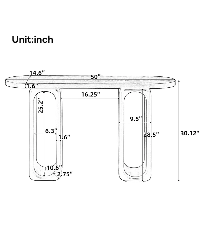 Rainsken 50-Inch Console Table, with Oval Cutout Legs, Modern Entryway Table Sofa Table, Thick Rounded Tabletop for Entryway, Hallway, Living Room